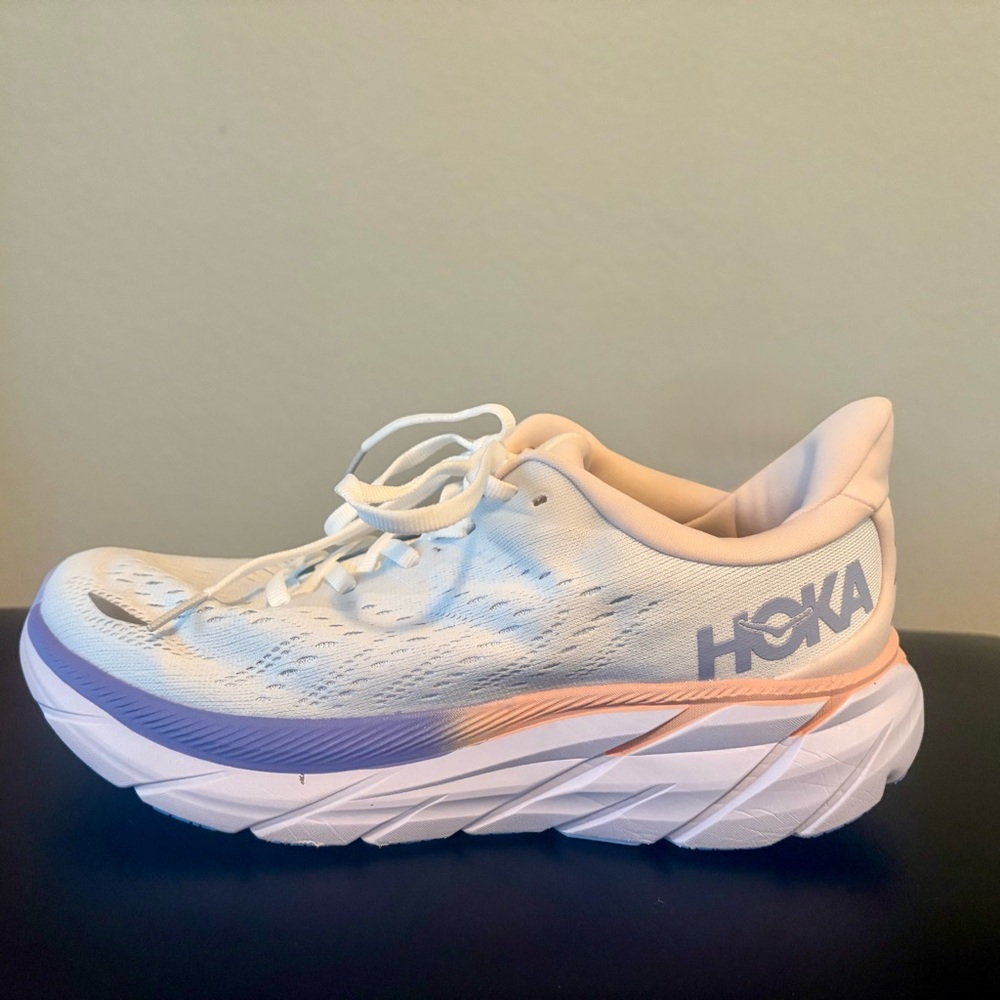 Hoka Men’s Clifton8 White and Lavender Athletic Shoes sz 8D - Picture 2 of 12